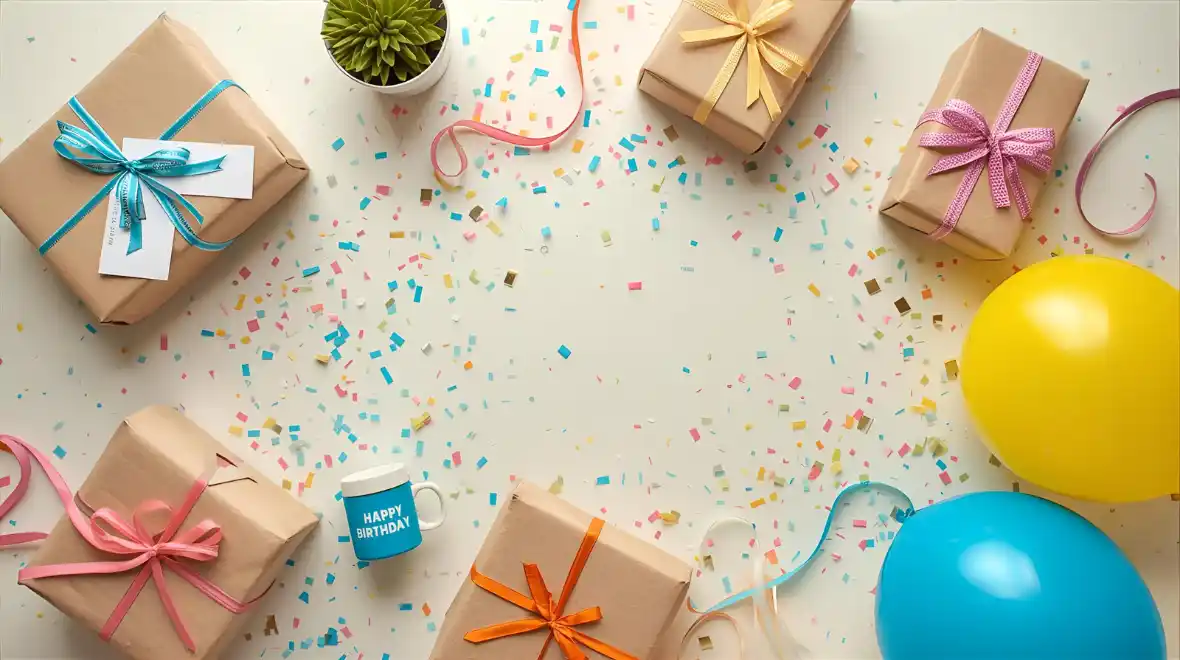 Featured Image Description unique birthday ideas and creative gift surprises with colorful presents and confetti