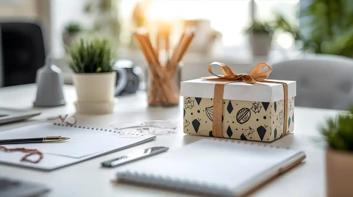 Creative and Fun Office Gift Ideas for Any Occasion creative office gift ideas modern workspace with wrapped gift box and desk accessories