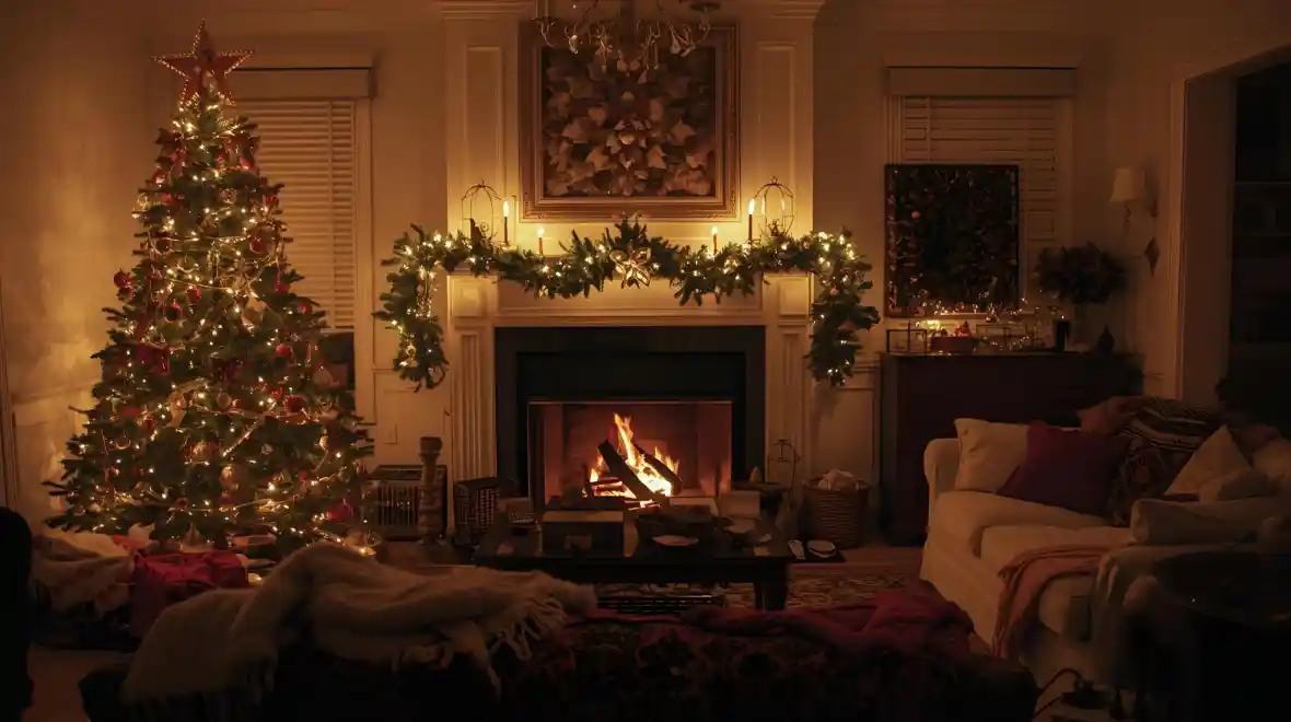 cozy christmas living room ideas and mantel decoration